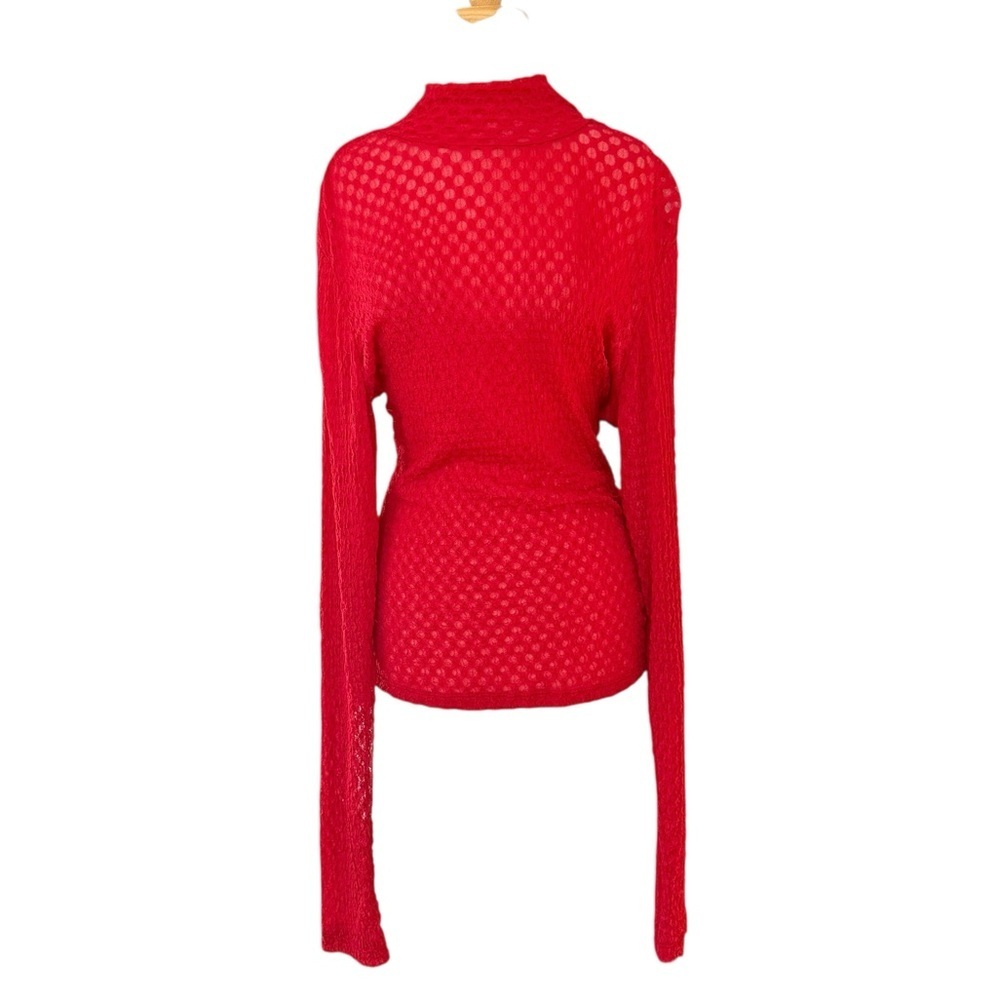 Frame Textured Mesh Mock-Turtleneck Top Cherry Red Women Size XL - Picture 4 of 13